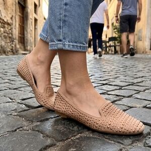 Staccato Rose Gold Studded Flats • Women’s Size 6 • Metallic Blush Ballet Shoes